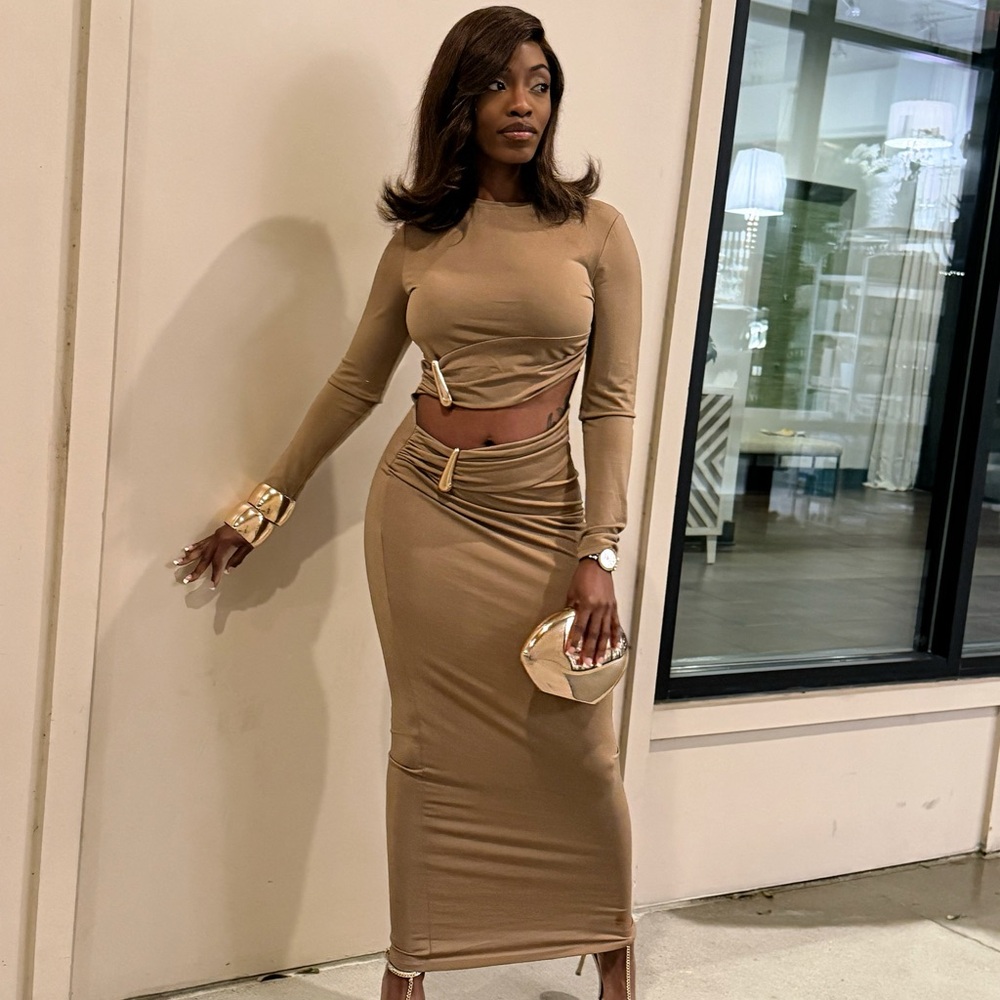 Elegant Tan cut out maxi dress